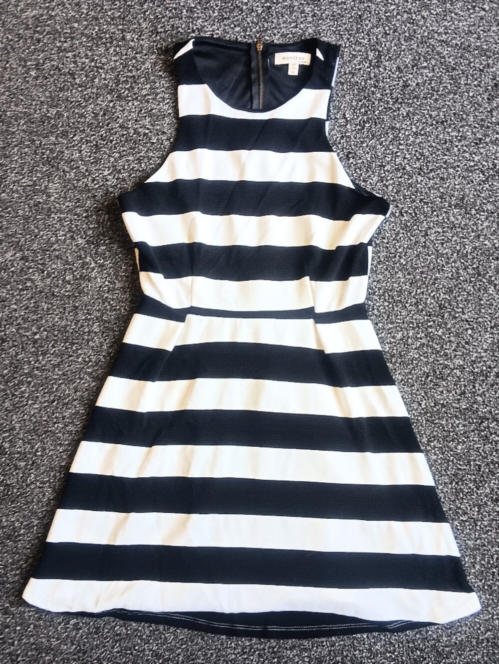 Sleeveless Black & White Striped Fit & Flare Dress, Monteau Medium, Summer Fall